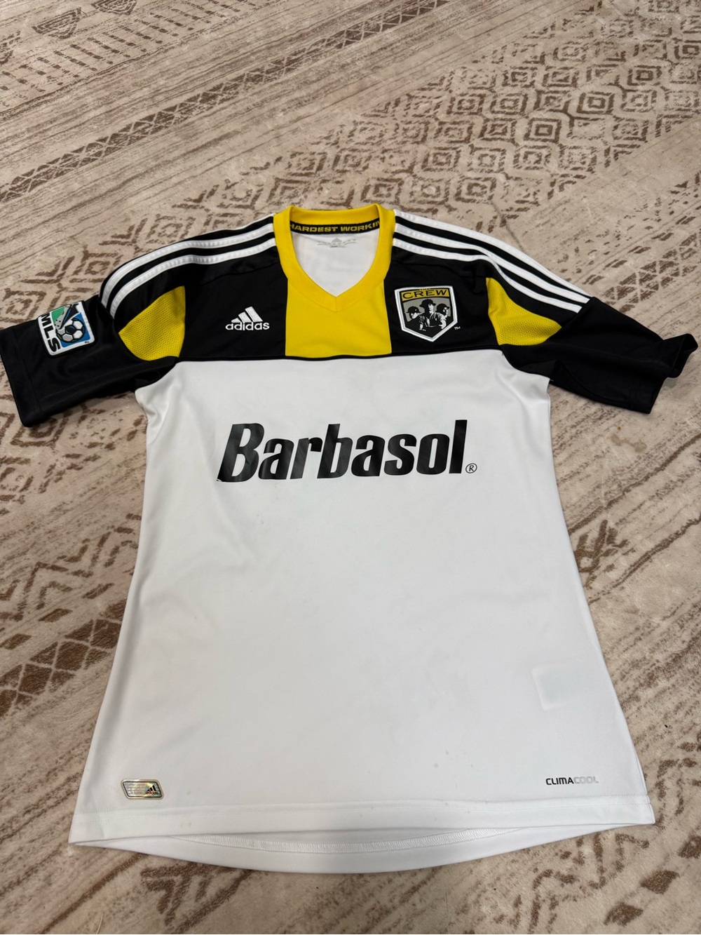 adidas Crew SC White, Black & Yellow Soccer Jersey